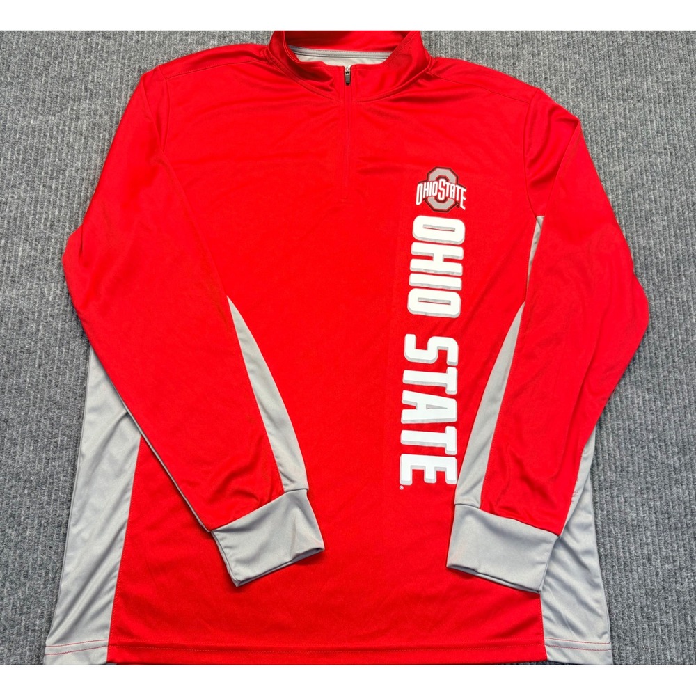 Colosseum Ohio State Buckeyes Mens L Quarter Zip Pullover Red Grey Shirt